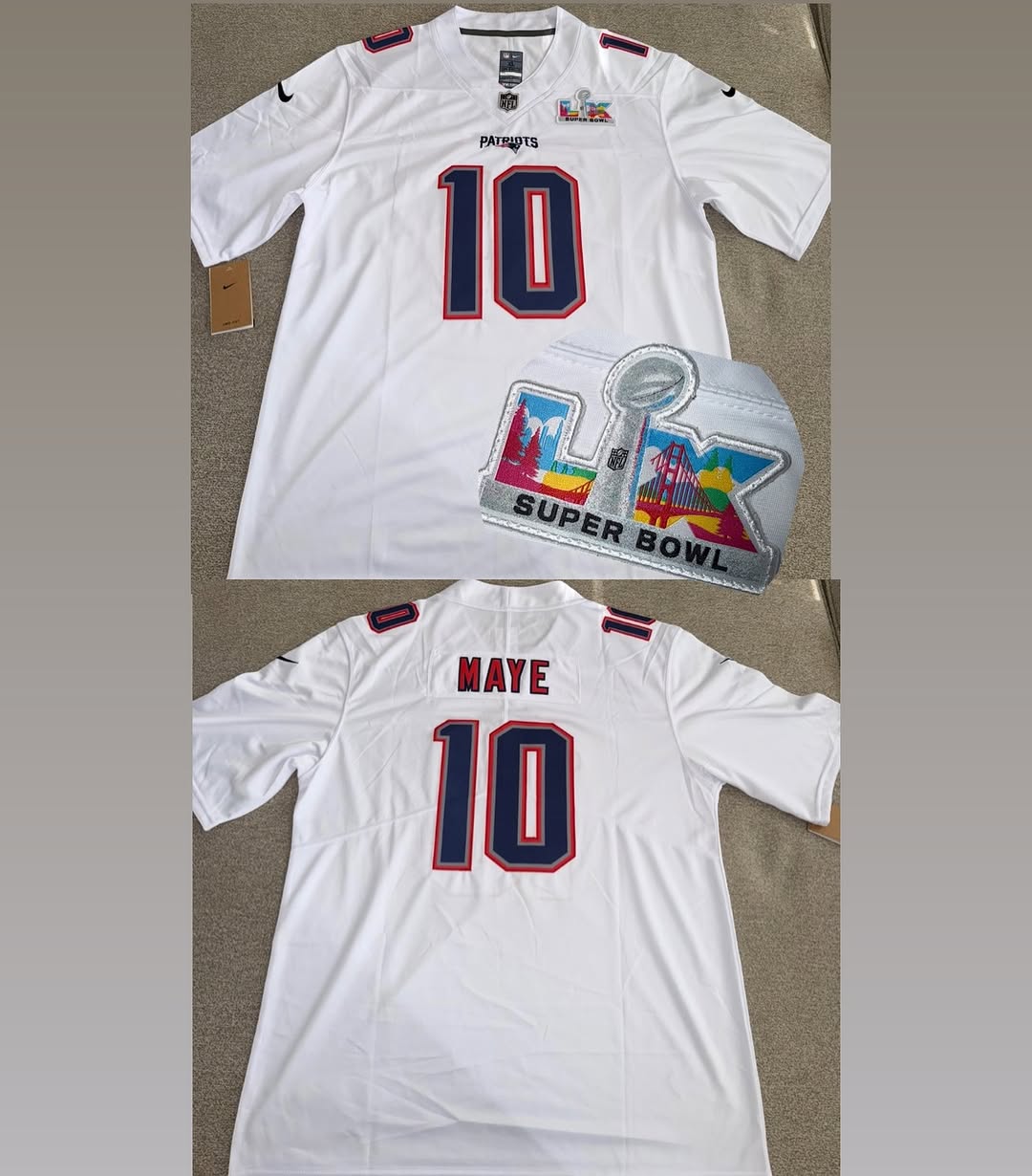 Patriots Drake Maye Superbowl Jersey