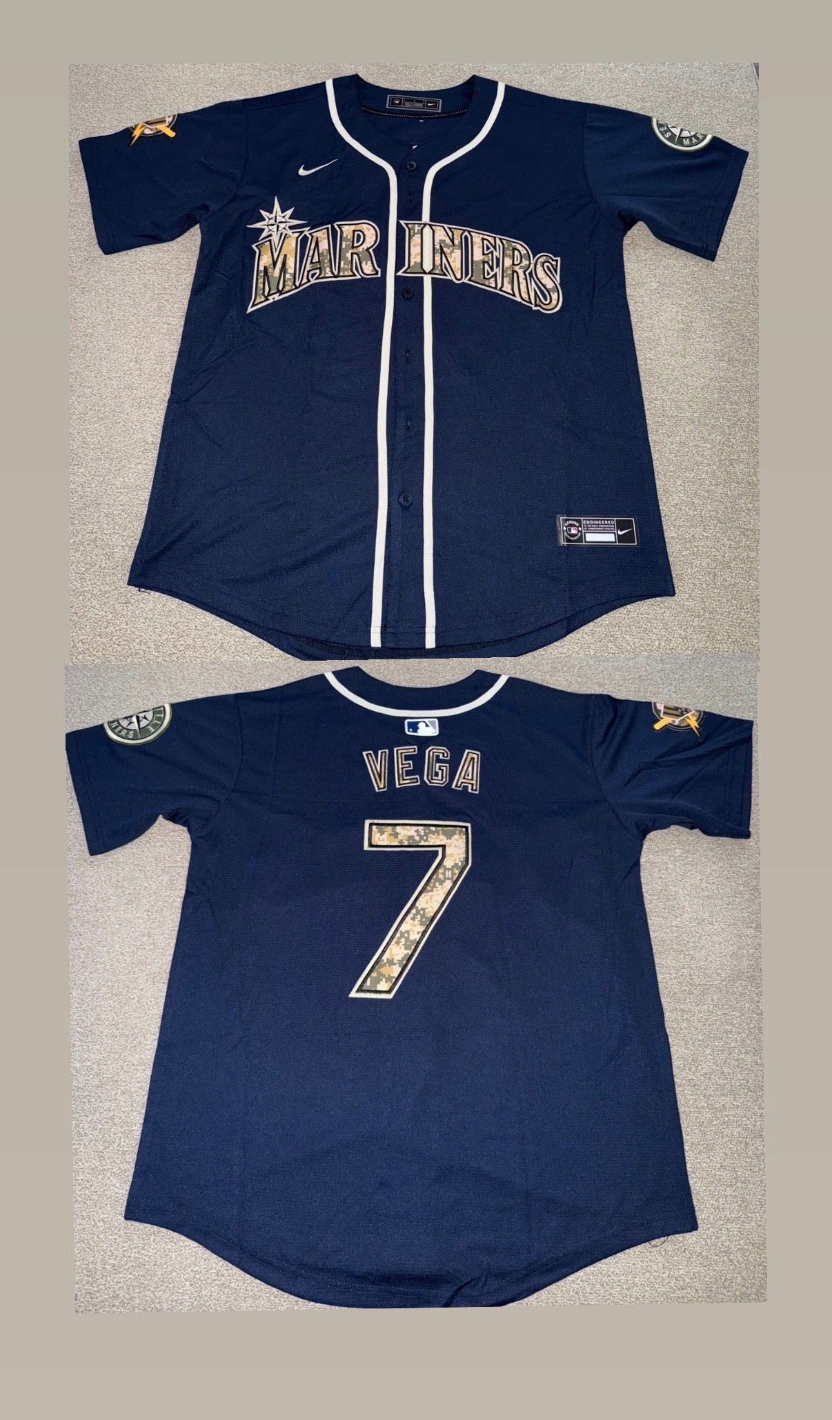 Seattle Mariners Camo Text Vega Jersey