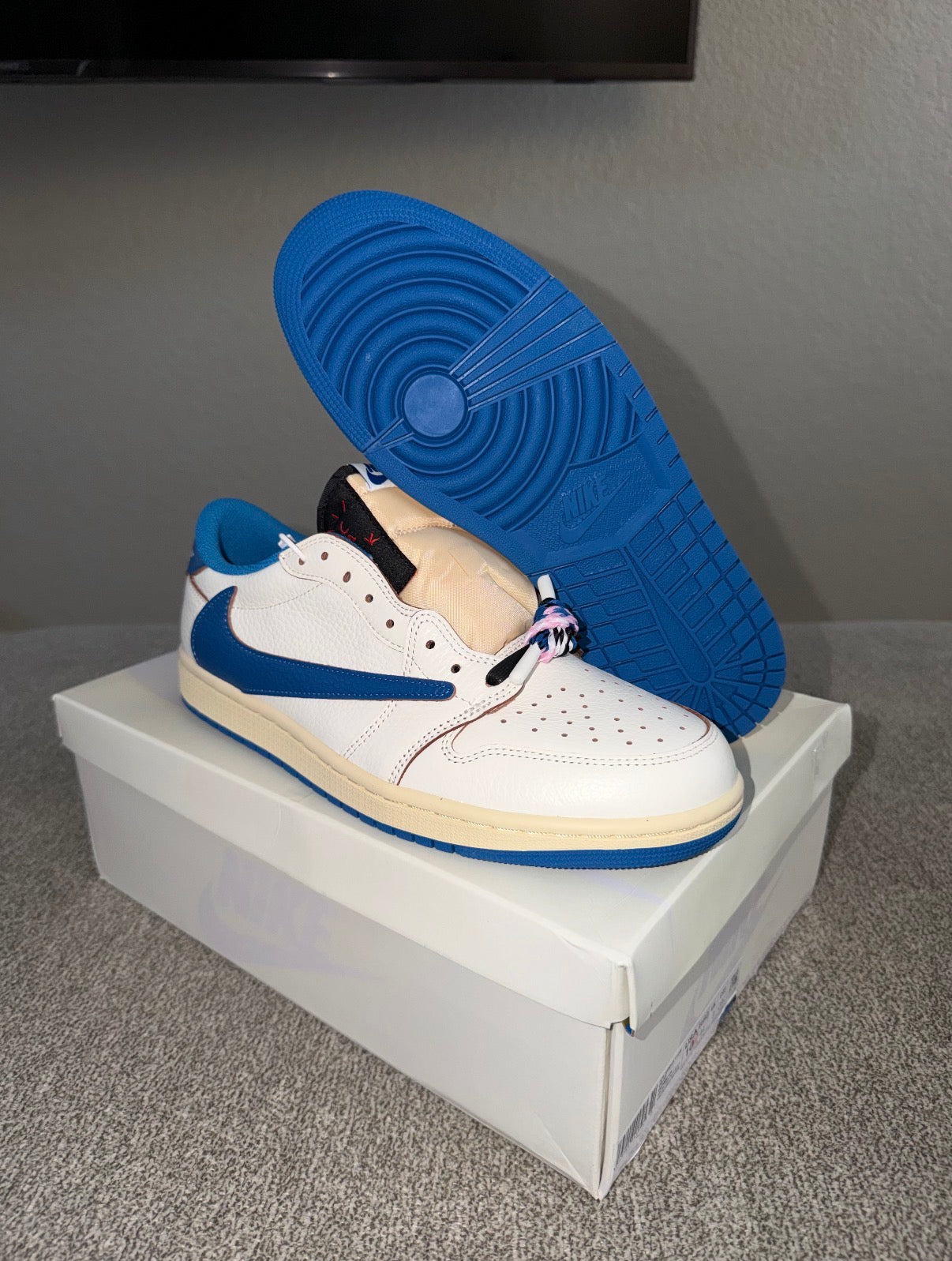 Adult Jordan 4 Retro Low OG Fragment x Travis Scott Sail Military Blue