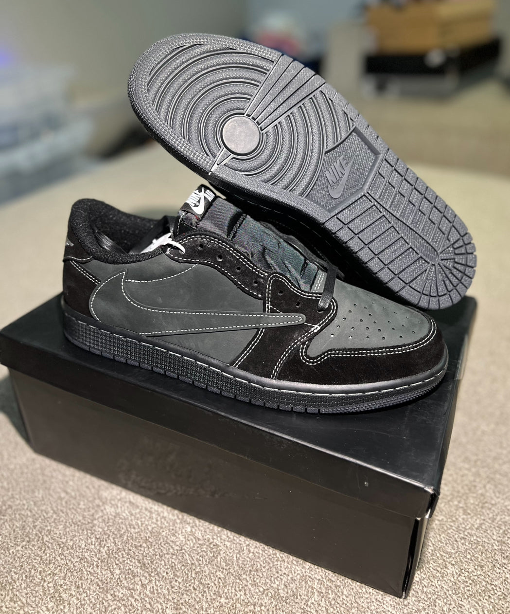 Adult Travis Scott Black Phantom Low Jordan 1s
